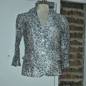 Joseph Ribkoff Gray & White Animal-Print See Thru Jacket Size 4